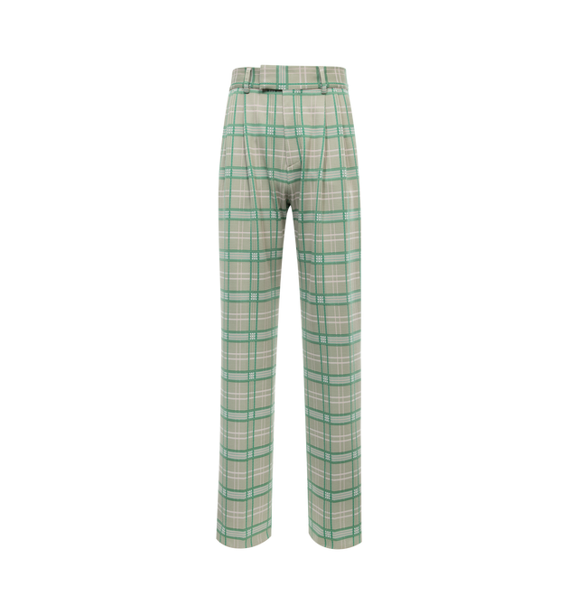 Image 1 of 3 - GREEN - AMIRI Plaid Double Pleat Pants featuring hook and zip closure, side pockets, front pleats, back pockets, back logo patch and wide leg. 100% viscose. 