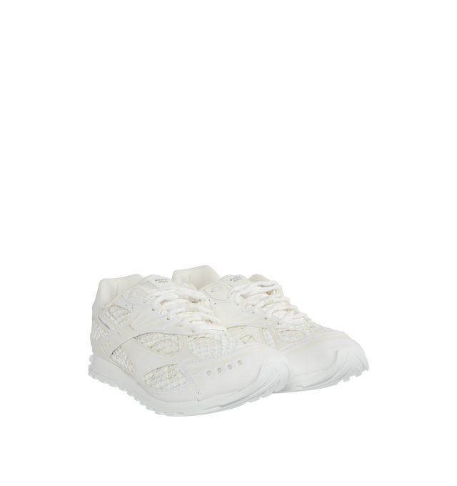 Image 2 of 5 - WHITE - BOTTEGA VENETA Sneakers featuring mechanical textile upper, rubber sole, lace-up front, padded collar and tongue with Bottega Venneta logo detail at tongue. Made in Italy. 