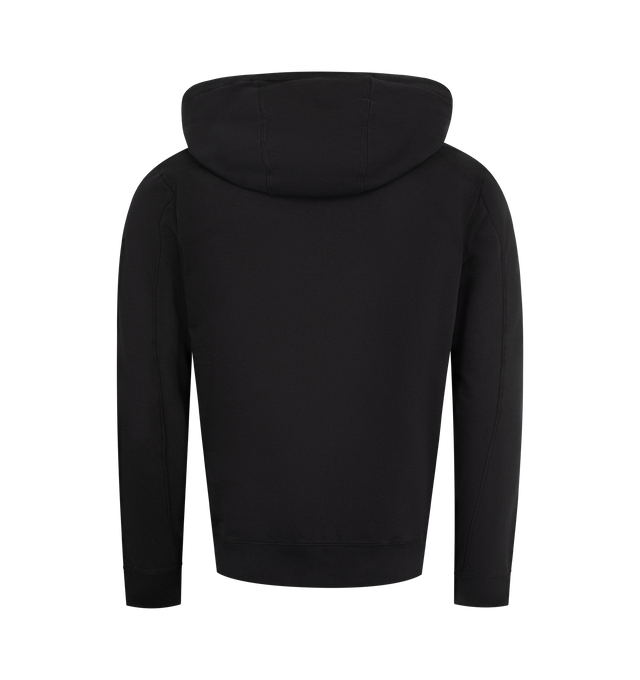 Image 2 of 3 - BLACK - C.P. COMPANY Light Fleece Zip Hooded Lens Sweatshirt featuring adjustable drawstring hood, full zip fastening, lens detail, kangaroo pocket, ribbed cuffs and hem, garment dyed and regular fit. 100% cotton. Made in Italy. 