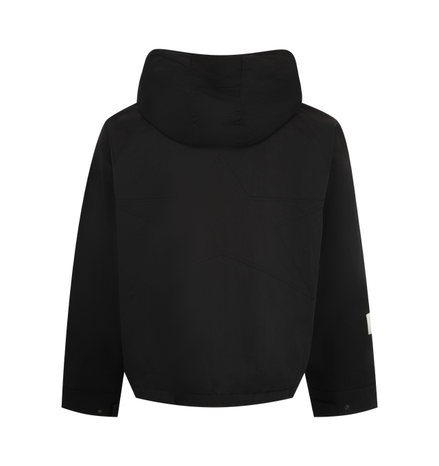 Image 2 of 3 - BLACK - BARRIERS WORLDWIDE Star Hooded Nylon Jacket featuring hooded nylon jacket, full lining and front patch pockets, slightly cropped fit, drawstring adjustable hem and star stitch detailing at back. Nylon.  