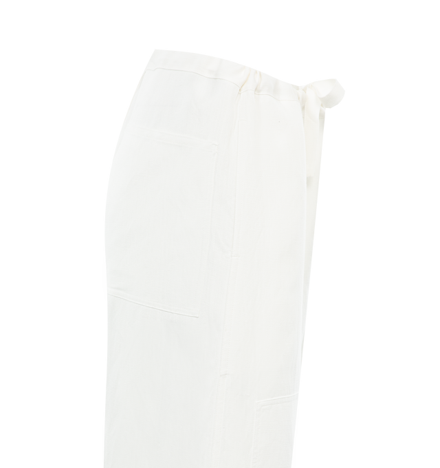 Image 3 of 3 - WHITE - FERRAGAMO Drawstring Pants featuring wide leg, side slit pockets, back patch pockets, full length and drawstring waistband. 54% viscose, 46% linen. 