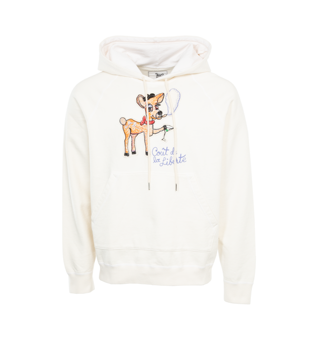 Image 1 of 3 - WHITE - COUT DE LA LIBERTE Diddy French Terry Hoodie featuring logo on front and hood, pouch pocket, long sleeve, banded cuffs and hem, hood and pullover style. 100% cotton. 