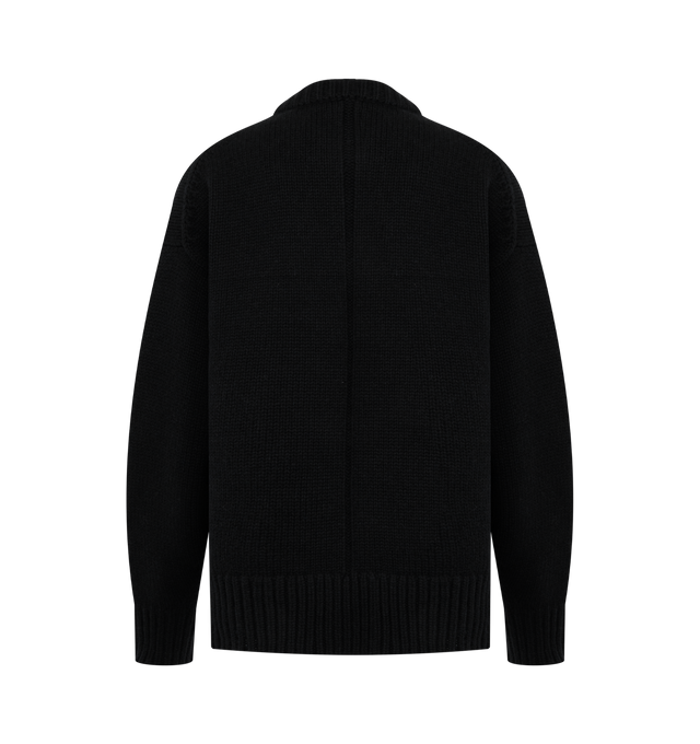 Image 2 of 2 - BLACK - The Row women's Oversized crewneck sweater in midweight wool and cashmere with ribbed neckline, cuffs, and hem, bell-shaped sleeves, and signature center back detail. 65% Wool, 35% Cashmere. Made in Italy. 