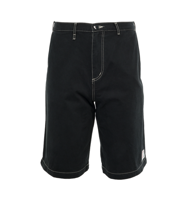 Image 1 of 4 - BLACK - HUMAN MADE Baggy Shorts featuring relaxed fit, 2 side pockets, patch back pockets, button zip closure, contrast seams and woven brand patch. 