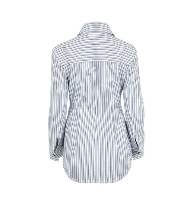 Image 2 of 2 - BLUE - BOTTEGA VENETA Structured Cotton Stripe Jacket featuring sculptural silhouette in lightweight structured cotton, button closure, half-lined and sculptural fit. 47% viscose, 47% cotton, 6% polyamide. Made in Italy. 