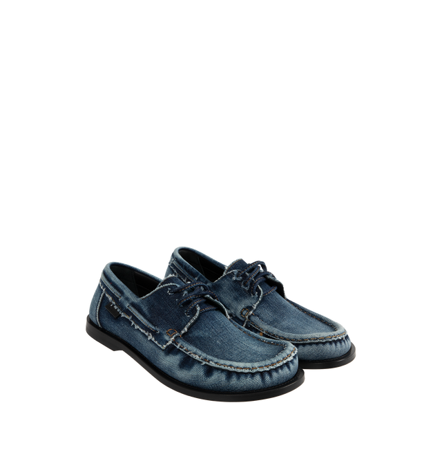 Image 2 of 4 - BLUE - LOEWE Campo boat shoe featuring the LOEWE signature round toe shape and a hand-sewn construction with a supple leather lining, flexible sole, squared leather lace closure and LOEWE embossed tag placed at the side. 20mm heel. 