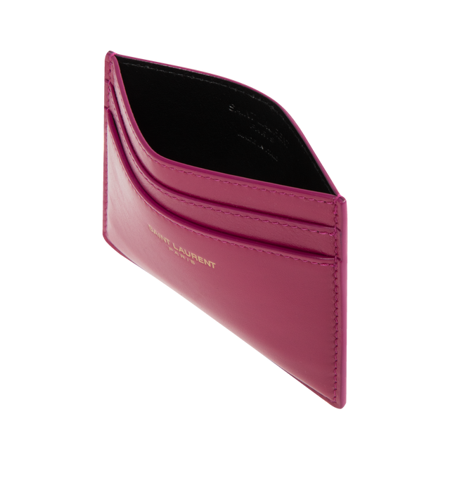Image 3 of 3 - PINK - SAINT LAURENT Card Case in shiny leather featuring leather lining, bronze-tone hardware and five card slots. 4.1" X 1.8" X 0.2". Calfskin. Made in Italy. 