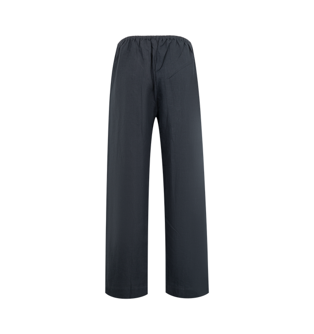 Image 5 of 6 - BLUE - DEIJI STUDIOS Tie Hem Linen Set featuring organic stone washed French linen, this classic button-up shirt and straight leg pant set features tie closures, a relaxed fit, and can be worn together or separately. Shirt: button front closure, splits at side seams with tie closure; relaxed, oversized fit. Pant: straight leg fit, elastic waistband, side seam pockets. 100% GOTS certified organic. 