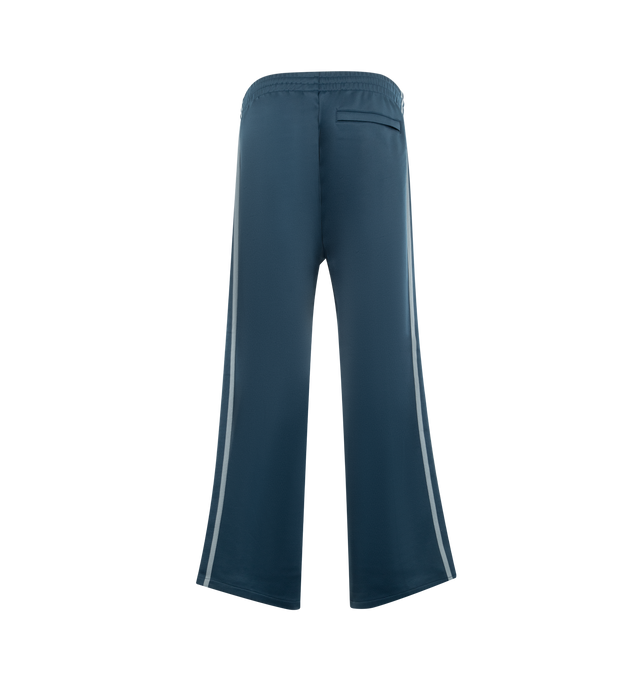 Image 2 of 3 - BLUE - CARHARTT WIP  Bolar Sweat Pant featuring a loose fit, midweight, unbrushed polycotton jersey, knitted tape detailing on each leg, zipped pockets on the front and back and an embroidered Script Logo. 64% polyester, 36% cotton. 