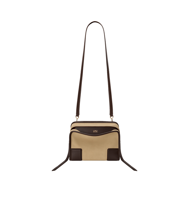 Image 11 of 17 - BROWN - LOEWE Small Amazona 180 Bag in suede featuring a relaxed silhouette anchored by a single toron top handle, designed to be carried open, while a concealed closure secures the main compartment, three carry options: short handle, removable shoulder strap and crossbody, zip closure with two leather zip pullers, two compartments, main compartment closed with magnetic closure, internal flat pocket, left side d-ring for customization, suede and nappa lambskin lining, embossed LOEWE and emb 