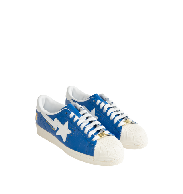 Image 2 of 5 - BLUE - ADIDAS BAPE X SSTR V Bape Shoes featuring regular fit, lace closure, synthetic and textile upper, textile lining and rubber outsole. 