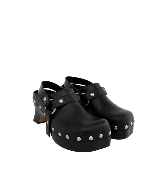 Image 2 of 5 - BLACK - LOEWE Clog in vegetal-tanned calfskin with a chunky monoblock sole and all around studs on the upper, a slingback strap and slanted heel. Featuring 70mm heel with lasered Anagram on the back of the heel, leather insole and outsole. Made in : Italy. 