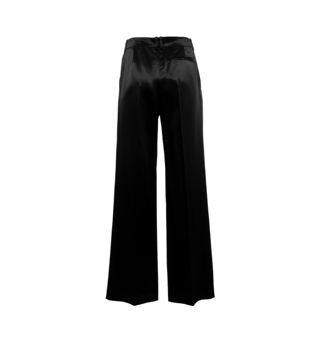 Image 2 of 4 - BLACK - THE ROW Encore Pant featuring a classic tailored pant in lightweight satin with pressed front and back creases, side slash pockets, and back besom pocket. 100% viscose. Made in Italy. 