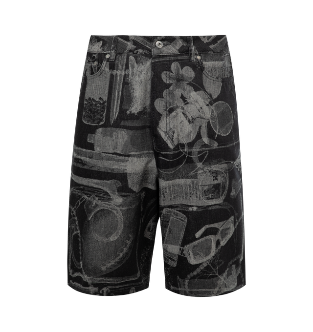 Image 1 of 3 - BLACK - OFF-WHITE X-Ray Denim Jacquard Shorts featuring full jacquard, belt loops, classic five pockets, logo patch to the rear and front button fastening. 100% cotton. 