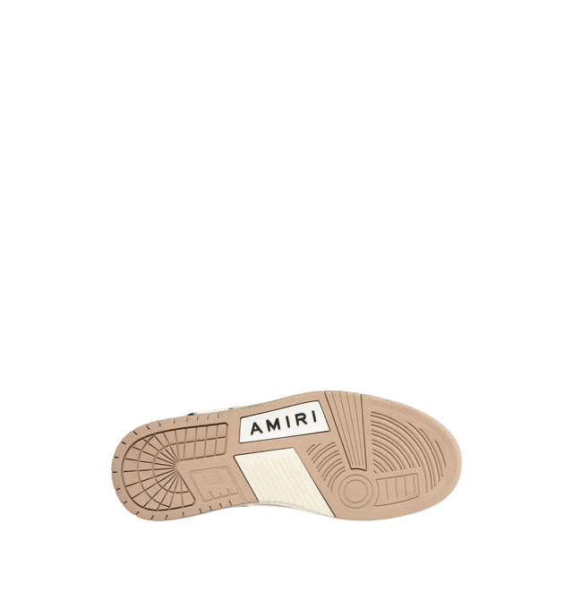 Image 4 of 5 - NEUTRAL - AMIRI Distressed Skel-Top Low Sneakers featuring appliqus throughout, perforated detailing at toe, lace-up closure, logo patch at padded tongue, padded collar, logo embossed at heel tab and treaded rubber sole. Upper: synthetic, leather. Sole: rubber.  