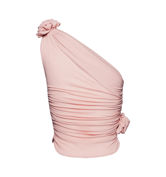 Image 2 of 2 - PINK - Magda Butrym reimagines the classic t-shirt with a lightweight, one-shoulder asymmetrical design featuring ruched detailing and 3D cotton roses. Shell 85% Silk 15% Elastane. 