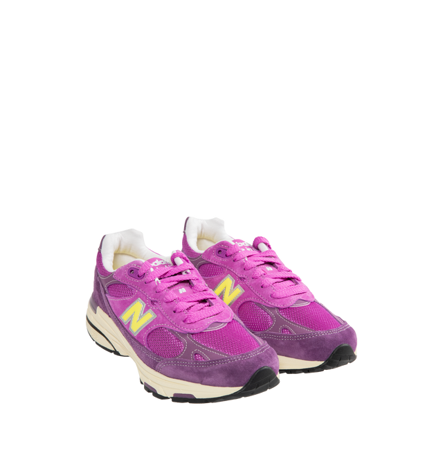 Image 2 of 5 - PURPLE - NEW BALANCE Made in USA 993 Sneaker featuring mesh upper, suede and synthetic overlays ABZORB midsole absorbs impact through a combination of cushioning and compression resistance, combination ENCAP and C-CAP midsole, reflective accents designed to catch the light and NDurance rubber outsole. 