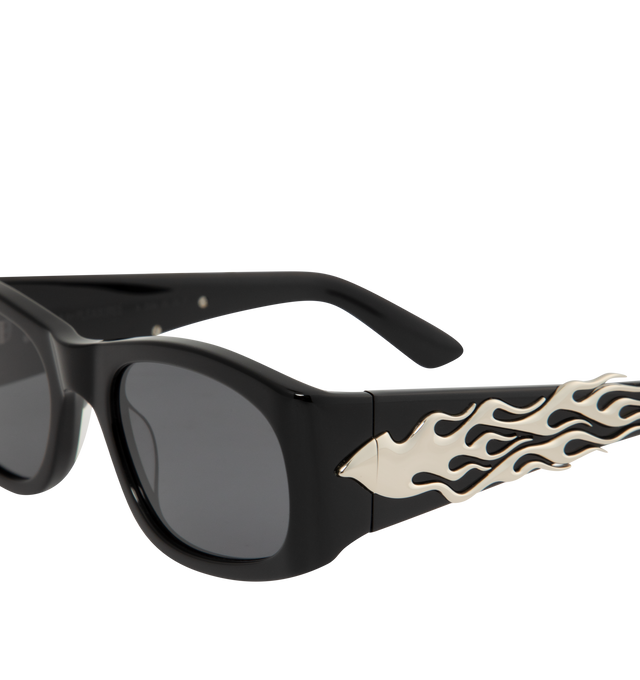 Image 3 of 3 - BLACK - PLEASURES Eazy Sunglasses featuring acetate frames and metal flames on arms. 