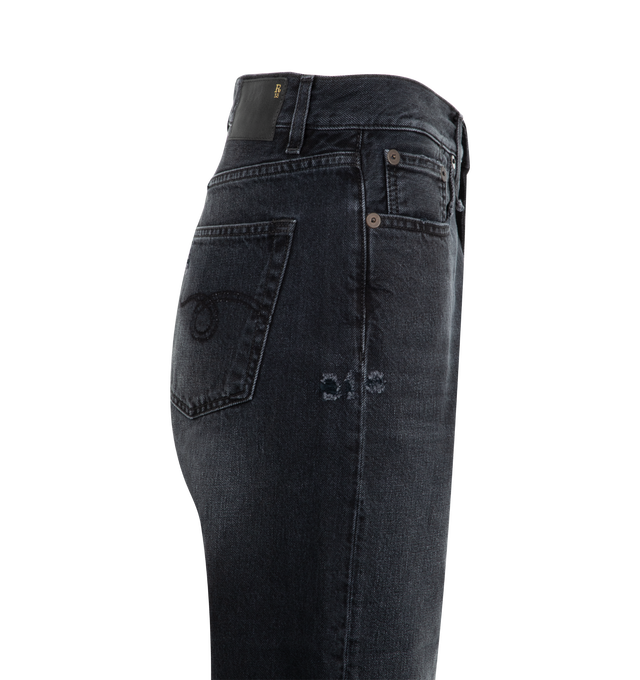 Image 6 of 6 - BLACK - R13 Boyfriend Jeans featuring zip fly with button fastening, 5-pocket design, faded and distressed throughout and raw cut hem. 100% cotton. Made in Italy. 