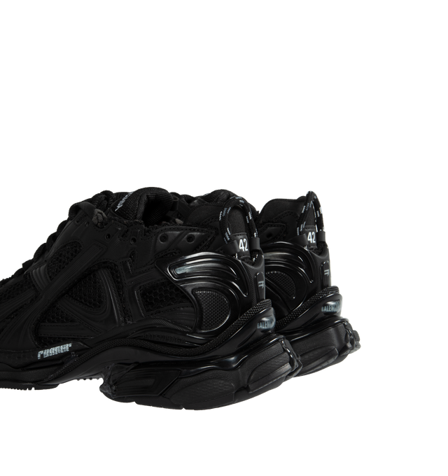 Image 3 of 5 - BLACK - BALENCIAGA Mesh Runner Sneakers featuring chunky heel, reinforced round toe, lace-up vamp, embroidered logo on the tongue, padded collar, pull tab at the backstay, logo at the vamp and heel, branding on the side and rubber outsole. 