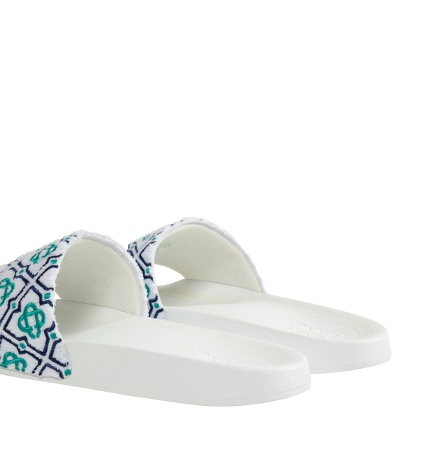 Image 3 of 4 - BLUE - Casablanca terry sliders are crafted from an embroidered terry fabric and feature the house's diamond logo and signature Laurel artwork on its uppers. Completed with padded rubber soles. 100% polyester with 80% polyester 20% cotton lining. Made in Portugal. 