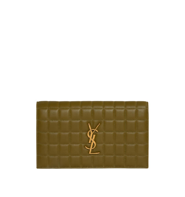 Image 1 of 3 - GREEN - SAINT LAURENT Chain Wallet in quilted leather featuring the cassandre carre-quilted overstitching and a removable shoulder strap. 9 X 5.5 X 1.1 inches. Strap drop: 47cm. 100% lambskin. Made in Italy. 