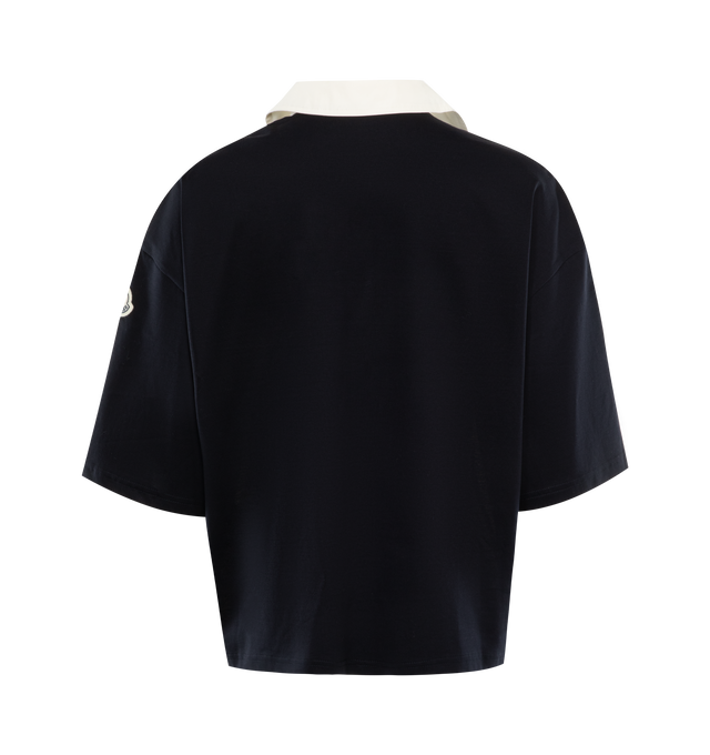 Image 2 of 2 - NAVY - MONCLER Polo Shirt featuring poplin collar and sides, short sleeves and logo. 100% cotton. 