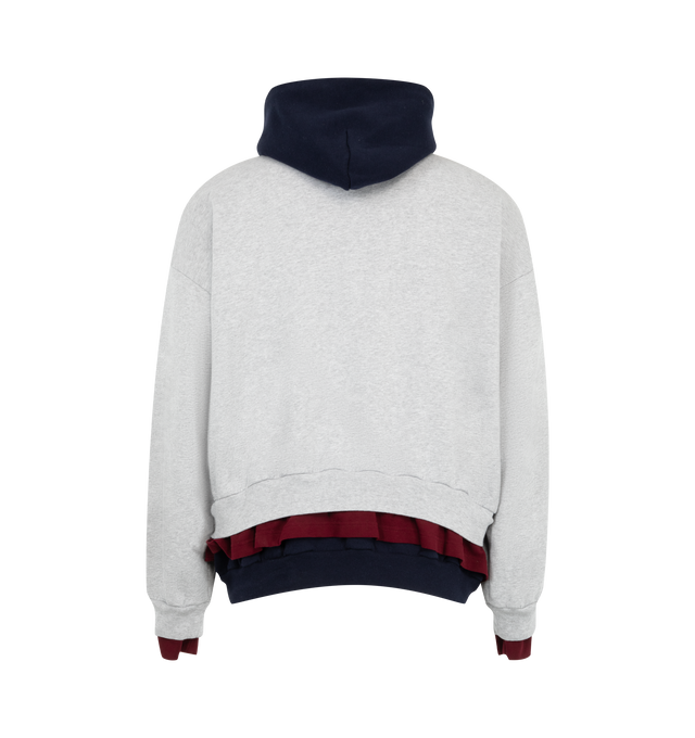 Image 2 of 2 - GREY - Balenciaga Men's Logo-Embroidered Cotton Hoodie is crafted from soft cotton jersey and features an embroidered logo, an adjustable drawstring hood, layered trim detailing, and ribbed cuffs and hem. This designer cotton hoodie combines a classic silhouette with signature Balenciaga styling for elevated everyday wear. Main Material: 100% Cotton. Made in Portugal. 