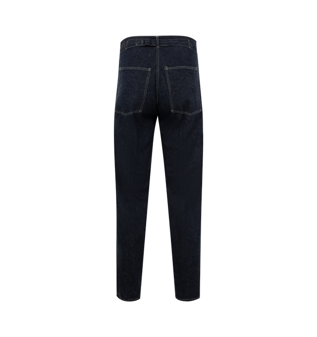 Image 2 of 3 - BLUE - KAPTAIN SUNSHINE 35 Baker Jeans featuring cotton-linen blend, raw denim, contrast stitching, adjustable strap to the rear, concealed fly and button fastening, straight leg and classic five pockets. 85% cotton, 15% linen/flax. 