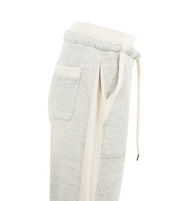 Image 3 of 3 - GREY - R13 Cinched Hem Popover Sweatpant featuring wide leg, relaxed fit, side inserts for an expanded shape, side pockets, back patch pocket and elastic drawstring waist. 100% cotton. 