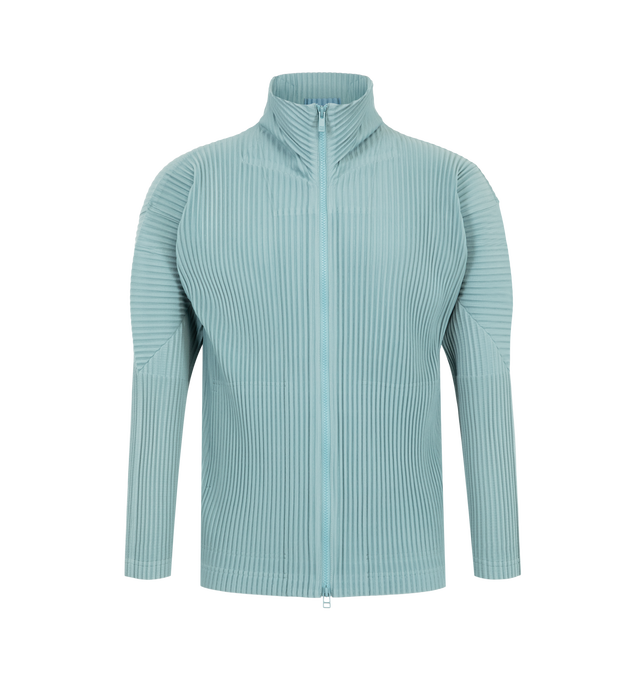 Image 1 of 3 - BLUE - The Issey Miyake Color Pleats 2 Jacket is a sporty, brightly colored zip-up cardigan. It is characterized by its portability and light comfort with the unique quick-drying property of polyester material. It has pockets on both sides. Material: 100% Polyester. Made In Japan. 