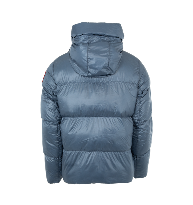 Image 2 of 3 - BLUE - CANADA GOOSE Crofton Puffer Jacket featuring packable into interior left pocket, ultra lightweight channel fill construction paired with lightweight fabrics and trims, down-filled adjustable hood with cordlock, signature double-stripe black reflective details at the back, removable elasticized interior backpack straps allow jacket to be carried hands-free over the shoulders, articulated sleeves and underarm gussets, atorm flap underneath 2-way zipper, recessed rib-knit cuffs and 2 exte 