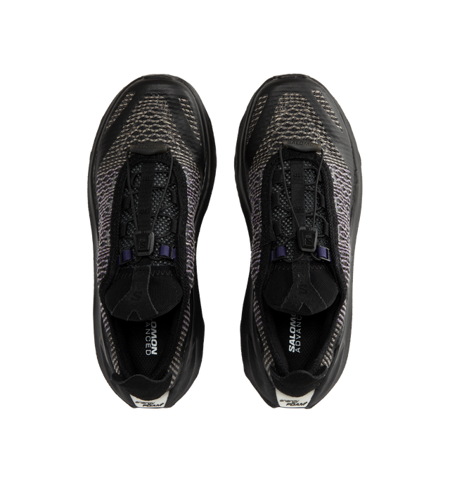 Image 5 of 5 - BLACK - Salomon Orava Advanced Unisex Sportstyle Shoes, drawing inspiration from the free curves of the Arve river, an elevated expression of the movement of nature. Featuring All-Terrain Contagrip rubber outsole with a distinctive, wavy geometry designed to diffuse pressure and to break down repeated underfoot impact for enhanced, durable comfort. OptiFOAM+ midsole, Quicklace lacing system and Matryx textile upper designed to resist abrasion with individually-coated high-tenacity Kevlar and  