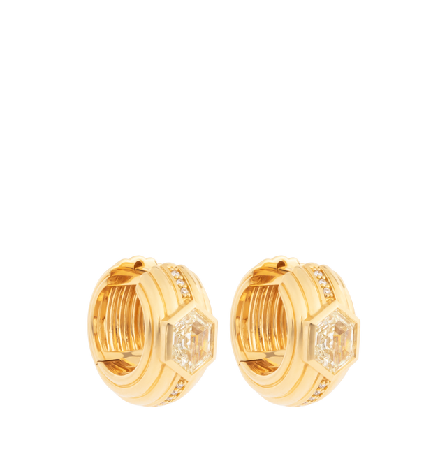 Image 2 of 2 - GOLD - SORELLINA Huggie Earrings featuring 18K yellow gold huggies with 1.47 ctw white diamond. Hirshleifers offers a range of initial pieces from this collection in-store. For personal consultation and detailed information about jewelry, please contact our dedicated stylist team at personalshopping@hirshleifers.com. This item may be restricted for online purchase to international clients. For assistance purchasing this item please contact our dedicated stylist team at personalshopping@hirshl 