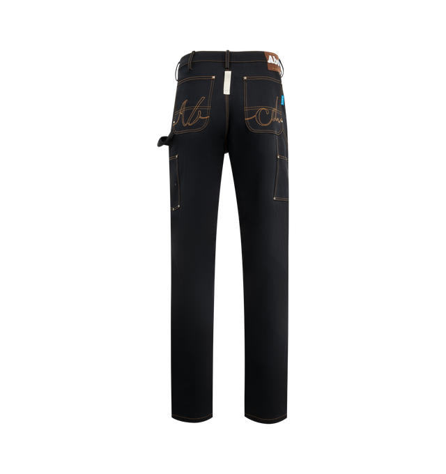 Image 2 of 3 - BLUE - ADVISORY BOARD CRYSTALS Cordura Crystal Rivet Denim Jeans featuring zip fly with button closure, 7-pocket styling includes two cargo slip pockets, contrast stitching and carpenter loop. 100% cotton.  