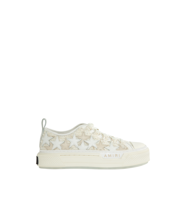 Image 1 of 5 - WHITE - AMIRI Boucle Stars Court Lowtop Sneakers featuring round toe, lace up, logo at the back, logo on the tongue, logo on the side, logo-printed insole. 