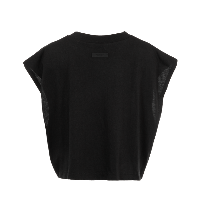 Image 2 of 6 - BLACK - Fear of God Cropped Muscle T-Shirt has a crew neck, printed logo, cropped hem, and logo patch at the back collar. Cotton-blend jersey.  