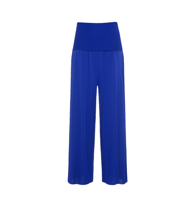 Image 2 of 6 - BLUE - ERES Dao High-Waisted Trousers featuring wide legs and side pockets with tone on tone stitching. Offers versatile styling to wear as a bustier jumpsuit or pants.  Main: 94% Polyamid, 6% Spandex. Second: 84% Polyamid, 16% Spandex. Made in France. 