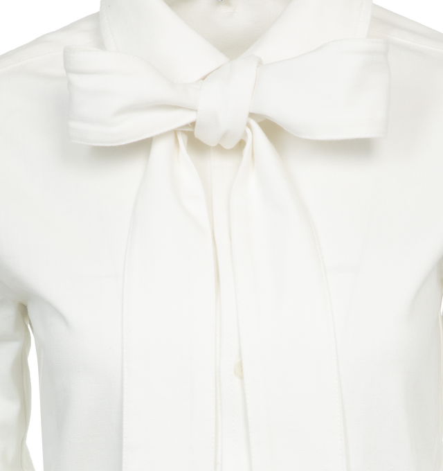 Image 4 of 4 - WHITE - Loewe Bow Shirt crafted in lightweight cotton denim in a regular fit and length. Featuring a removable lavallire bow, classic collar, button cuffs, button front fastening and curved hem. Cotton. Made in Italy. 