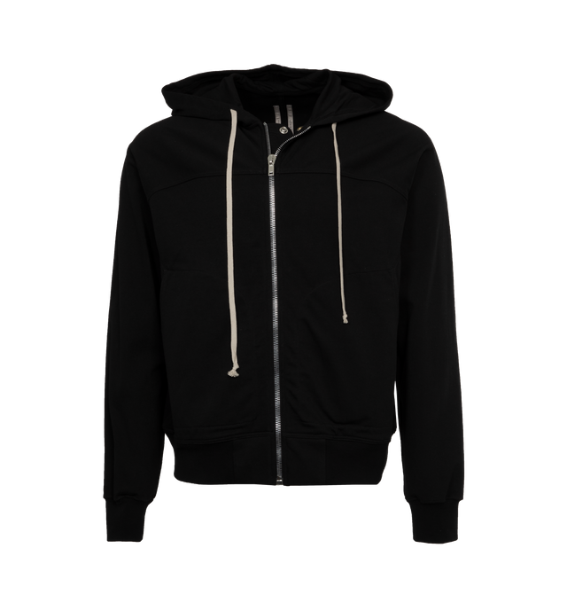 BLACK - RICK OWENS Windbreaker featuring hood, long-sleeved, zipper closure and adjustable drawstring neckline. 100% cotton.