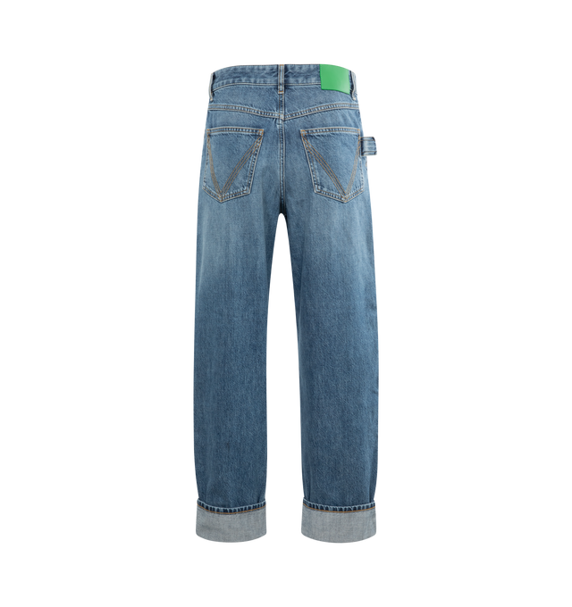 Image 2 of 3 - BLUE - BOTTEGA VENETA Straight-Leg Jeans featuring button zip closure, belt loops, 4 pocket style and straight leg. 100% cotton.  
