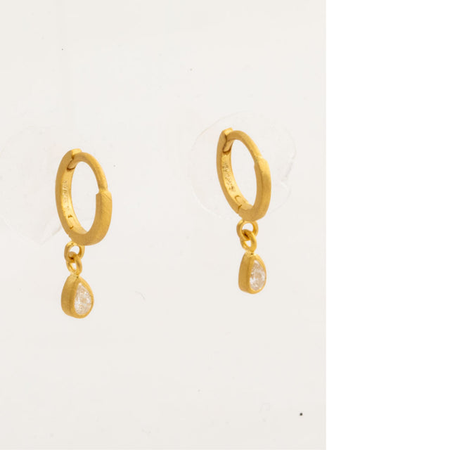 Image 1 of 1 - GOLD - Darius Jewels Pear Diamond Drop Fairy Hoops featuring approximately 0.20 cts of reclaimed pear-cut diamonds set in 18K Fairmined yellow gold. Inner Diameter: 6.5 mm. For personal consultation and detailed information about jewelry, please contact our dedicated stylist team at personalshopping@hirshleifers.com.This item may be restricted for online purchase to international clients. For assistance purchasing this item please contact our dedicated stylist team at personalshopping@hirshle 