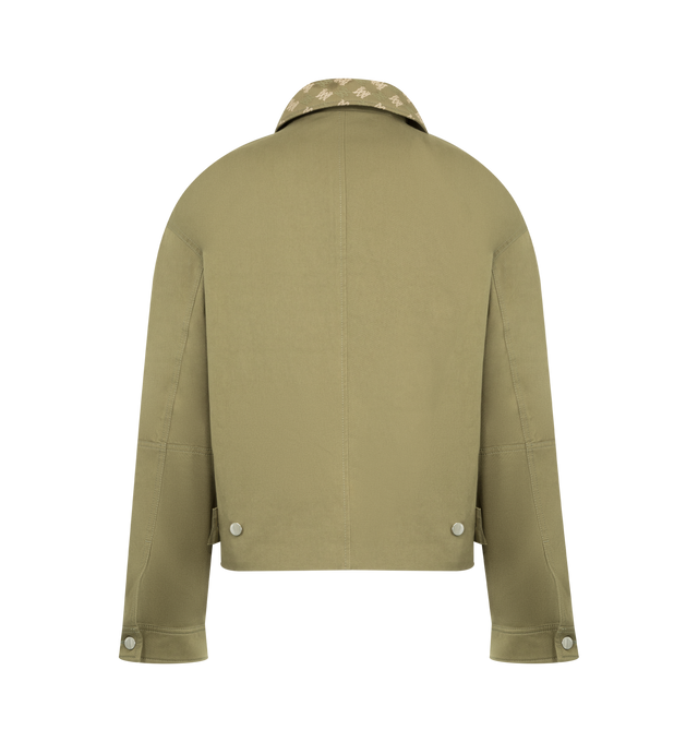 Image 2 of 3 - GREEN - Amiri Mens MA Quad Jacquard Work Jacket is crafted from a custom-woven cotton and virgin wool jacquard. Features front patch panels, side tabs, button cuffs, double-zip closure, and signature MA Quad monogram. Material: 100% Cotton. Made in Italy. 