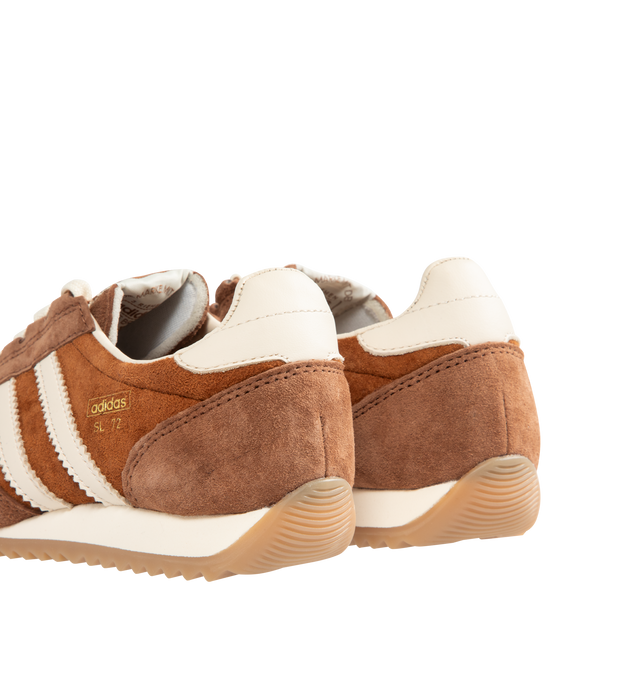 Image 3 of 5 - BROWN - ADIDAS SL 72 Pt Sneaker featuring slender silhouette, low-profile design, a flexible textile upper sits on a cellular rubber heel wedge, non-slip sole and lace closure. 