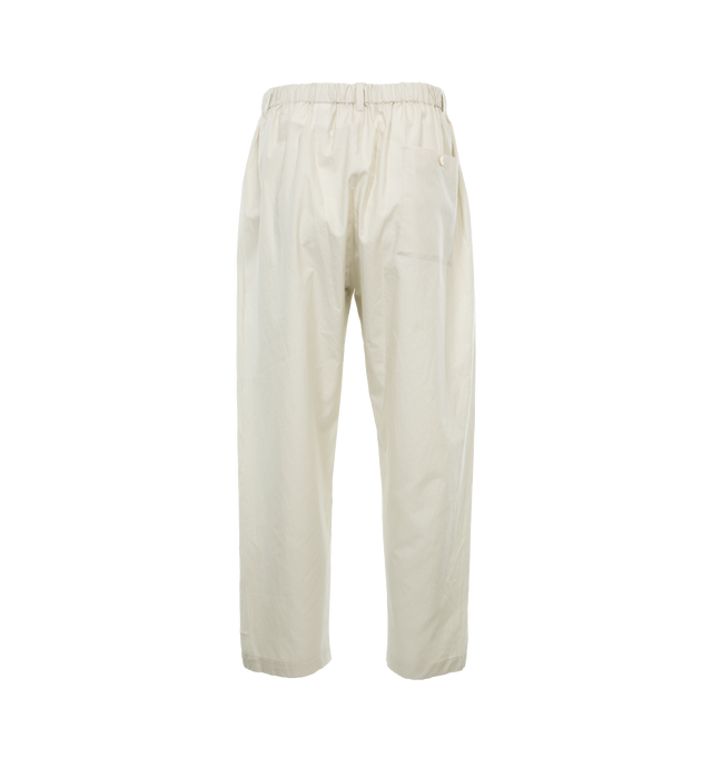 Image 2 of 4 - NEUTRAL - LEMAIRE Poplin pants in a straight leg fit crafted from a silk-cotton blend featuring belt loops, two side welt pockets, rear patch pocket,  elasticated waistband with internal drawstring.  Unisex style in standard men's sizing. Outer: Cotton 80%, Silk 20%, Lining: Cotton 100%. 