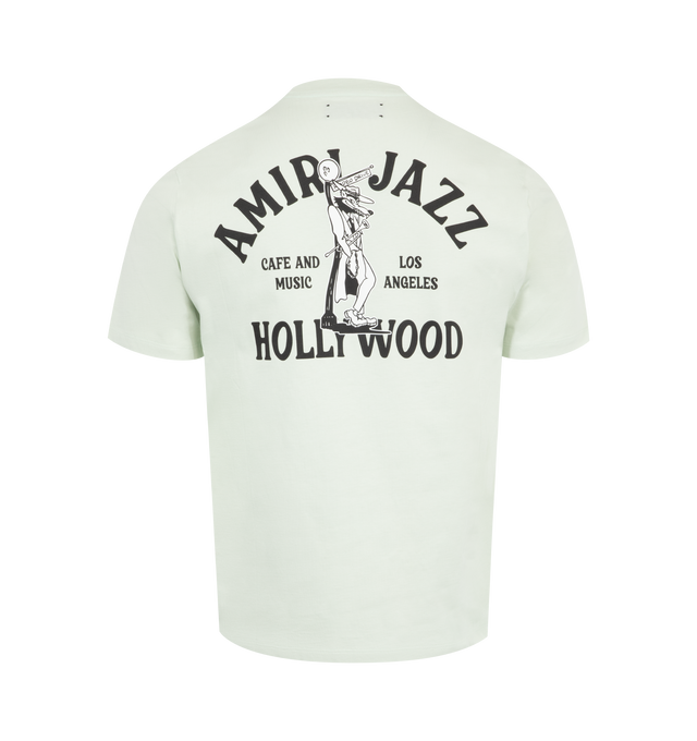 Image 2 of 2 - GREEN - Amiri Jazz Wolf T-Shirt (Mens) has a crew neck, brand graphics at the front and back, and short sleeves. 100% cotton. Made in Italy.  