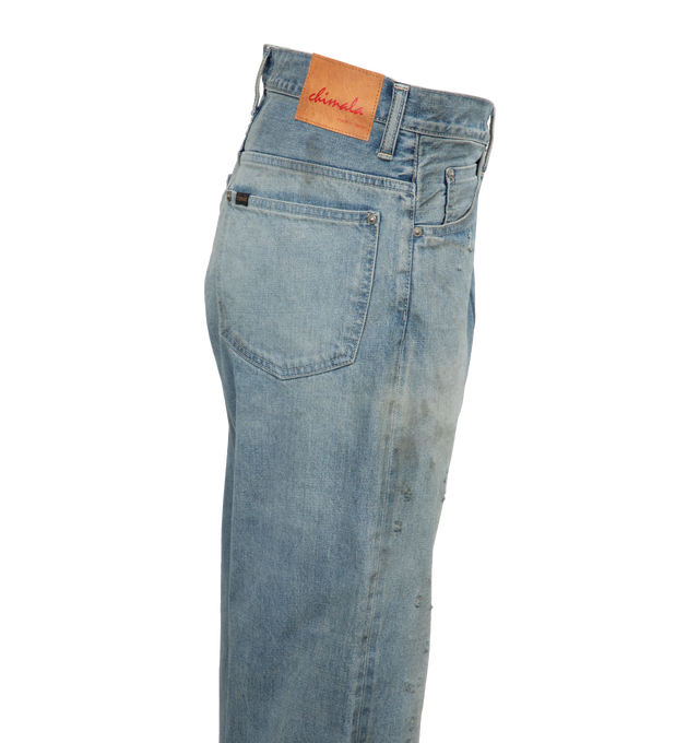 Image 3 of 4 - BLUE - CHIMALA Selvedge Denim Baggy Cut featuring relaxed mid-rise jeans with button fly, classic 5-pocket design and full leg. 100% cotton.  