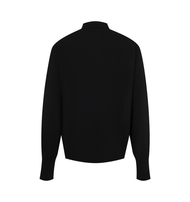 Image 2 of 2 - BLACK - A.Presse Men's Wool Knit Long-Sleeve Polo Shirt is crafted from high-gauge wool knit and features a refined long-sleeve polo silhouette. Designed with a classic polo collar and clean, minimalist construction that highlights the quality and texture of the knit. Main Material: 100% Wool. 