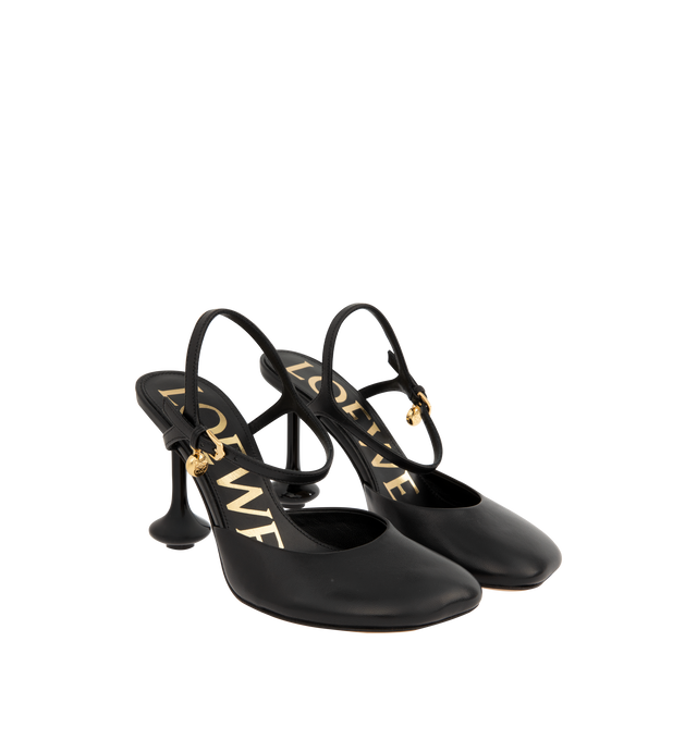 Image 2 of 4 - BLACK - Loewe Women's Toy Ankle-strap Pump in lambskin with a signature toe shape, adjustable ankle strap with buckle closure, Anagram Pebble embellishment, 90mm lacquered Toy heel, and leather outsole. Made in Italy. 