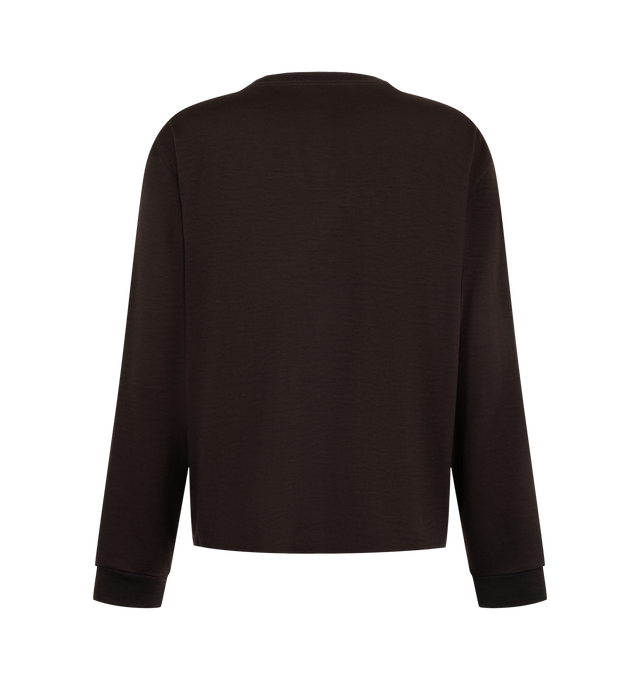 Image 2 of 2 - BROWN - Studio Nicholson Pinhas Long Sleeve Jersey is crafted from washable wool jersey and features a relaxed silhouette designed for effortless everyday wear. Made from a soft, lightweight wool with natural insulation and gentle stretch, it is detailed with a crew neckline, dropped shoulders, and long sleeves that enhance its fluid, easy-going shape. Main Material: 100% Wool. Made in Japan. 